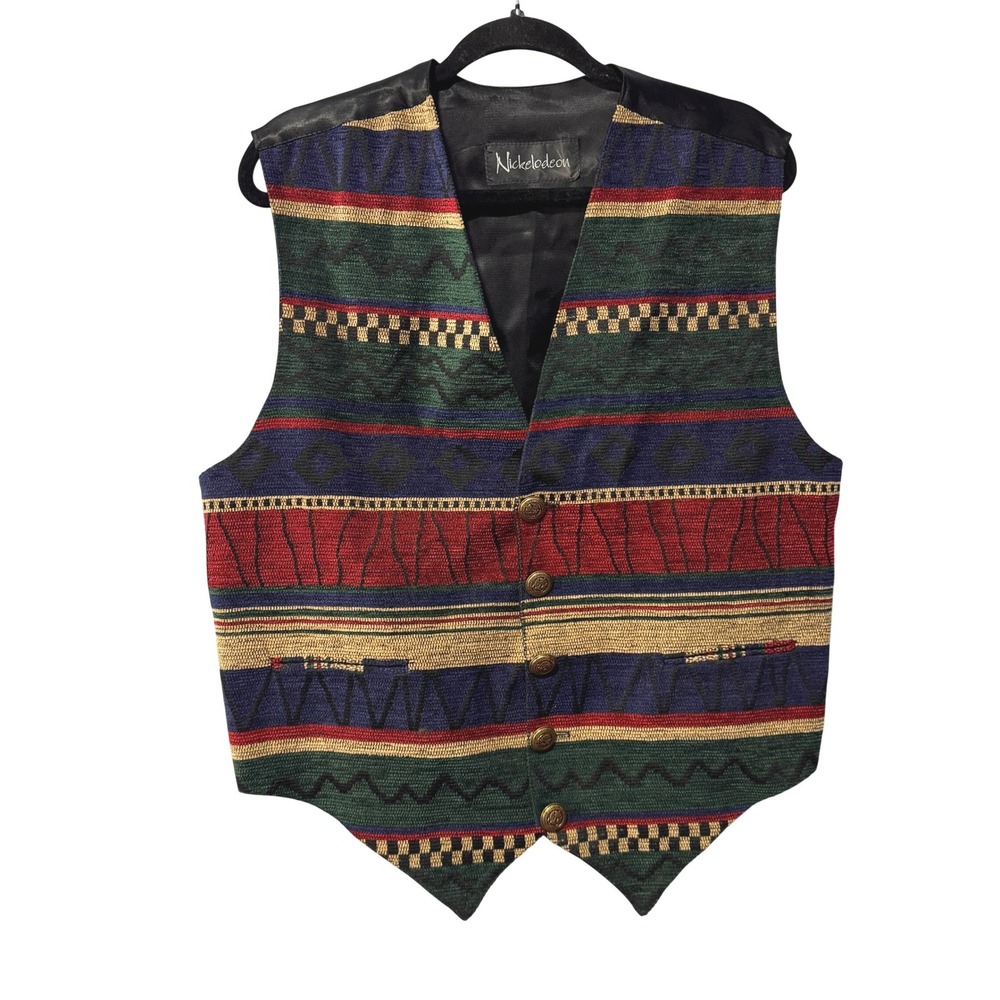 Vintage Nickelodeon Tapestry Vest Mens‎ Large Geometric Southwestern Multi Color